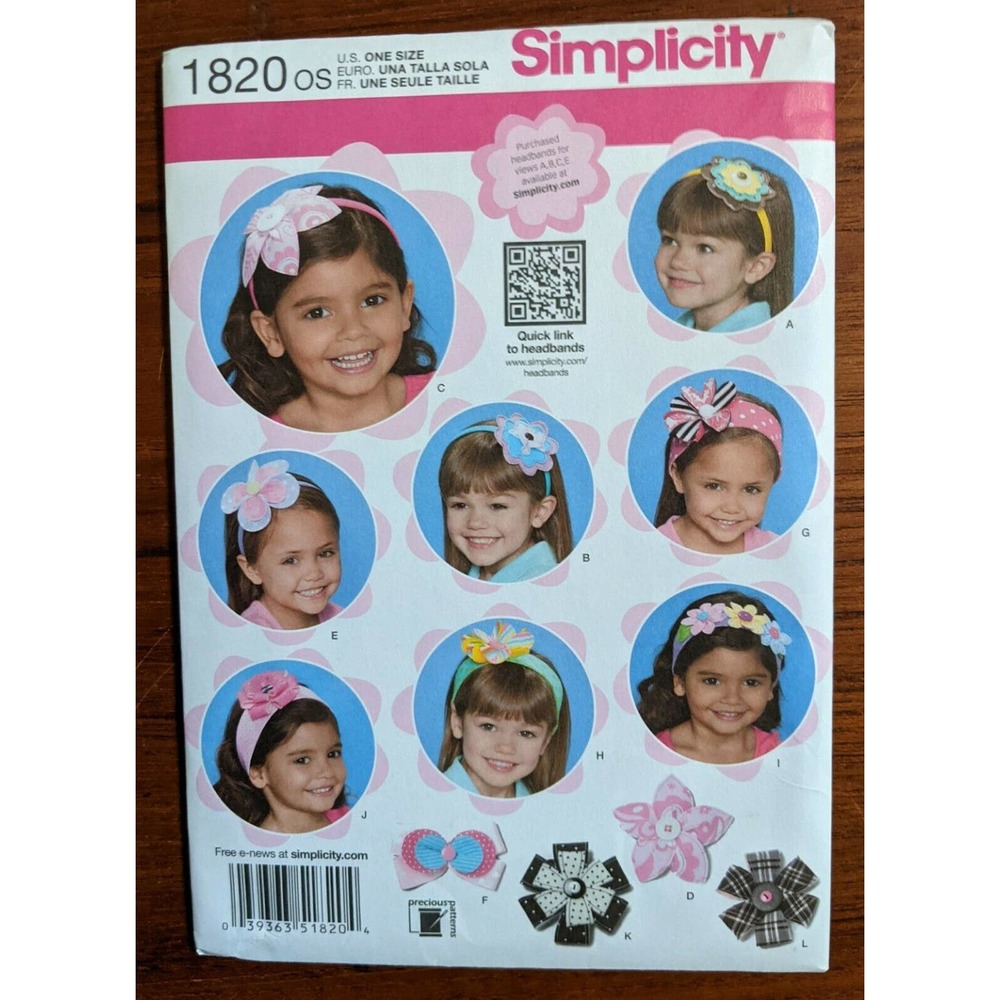 UNCUT Simplicity Pattern 1820 Hair Accessories for Girls 12 Designs